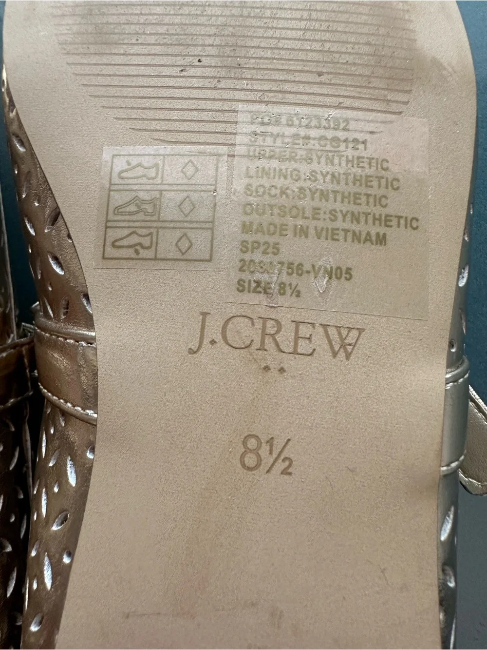 J. Crew Metallic Gold Perforated Mary Jane Flats Size 8.5